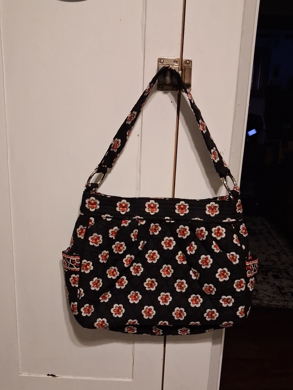 Vera Bradley Black Floral Quilted Shoulder Bag with Red-Accented Flowers